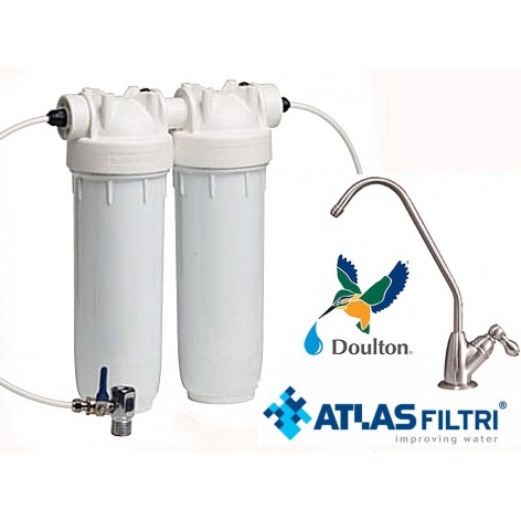 Φίλτρο νερού Dp Duo Atlas διπλή με φίλτρο Doulton ultracarb 0,5μm και βρυσάκι 
